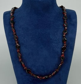 Art Deco Red Blown Glass Flapper Necklace