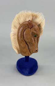 Wood & Leather Horsehead Brooch