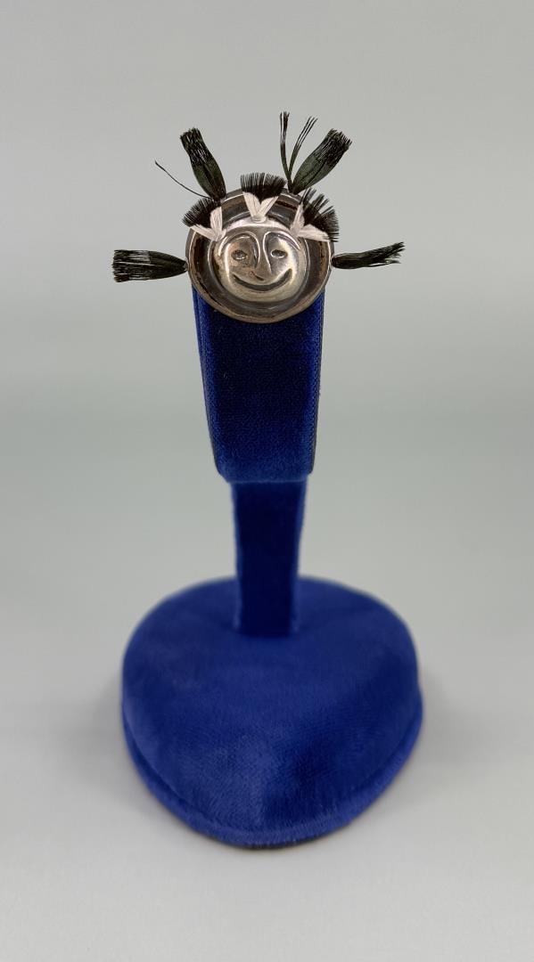 Alaska Yupik Inupik Sterling Spirit Mask Brooch: 1 3/4" wide