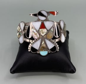 Zuni Inlaid Thunderbird Sterling Silver Bracelet