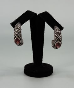 Sterling Silver Marcasite Garnet Earrings