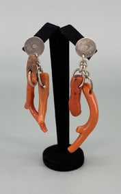 Navajo Sterling Silver Branch Coral Earrings