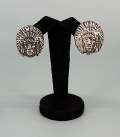 Sterling Silver Indian Chief Earrings