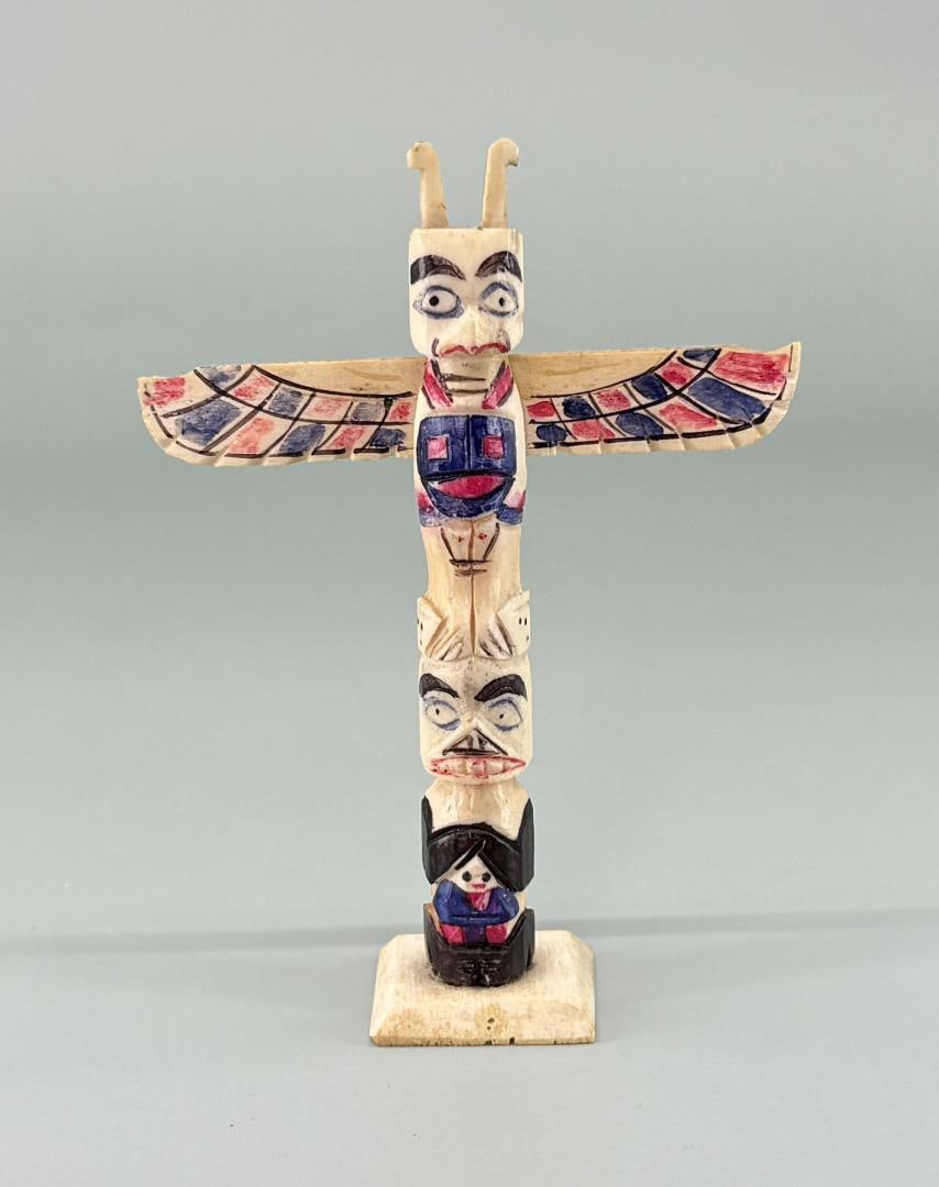 1950s Northwest Coast Carved Bone Totem Pole: 4" tall.