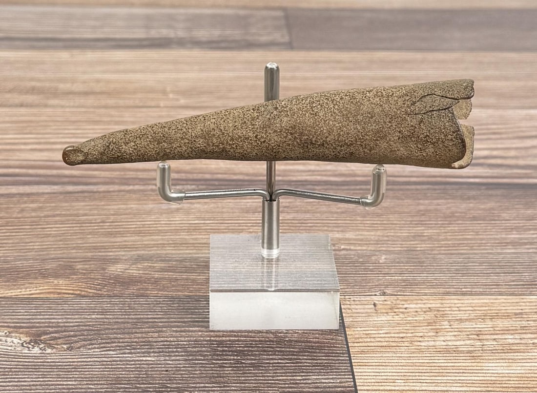 Ancient Thule Inuit Alaskan Eskimo Fossil Tusk: 5" long. Carved walrus material. Native made prior to 1972. This item cannot be shipped to Oregon, California, Hawaii, New York, New Jersey, Internationally, or any other state that prohibits.