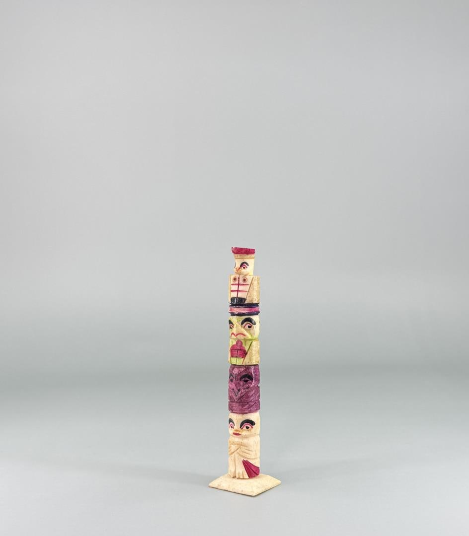 1950s Northwest Coast Carved Bone Totem Pole: 4" tall.