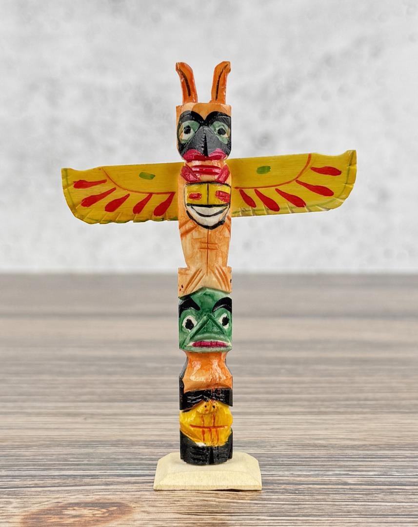 1950s Northwest Coast Carved Bone Totem Pole: 4 1/8" tall.