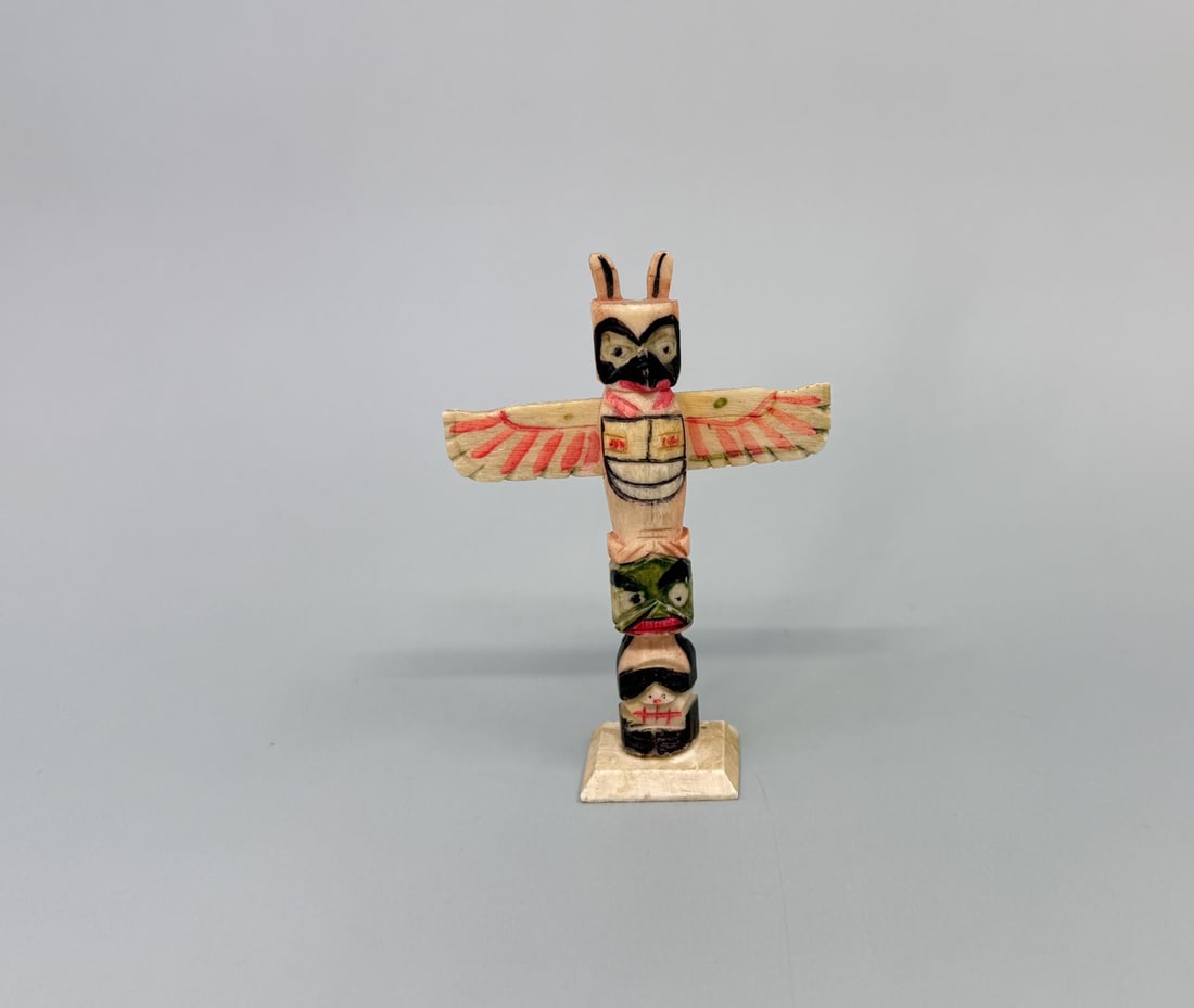 1950s Northwest Coast Carved Bone Totem Pole: 3 1/8" tall