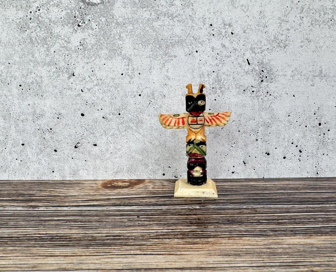 1950s Northwest Coast Carved Bone Totem Pole: 2 1/8" tall