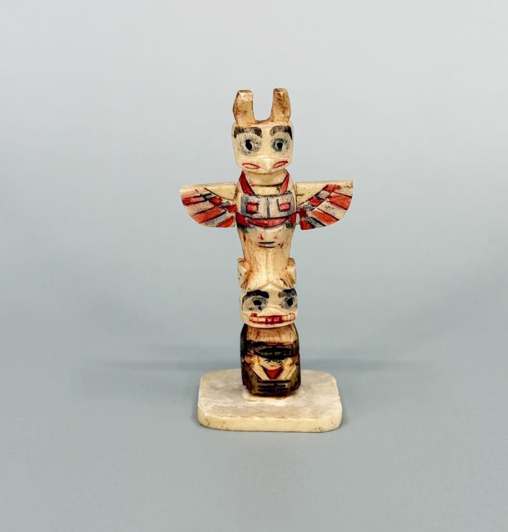 1950s Northwest Coast Carved Bone Totem Pole: 2" tall.