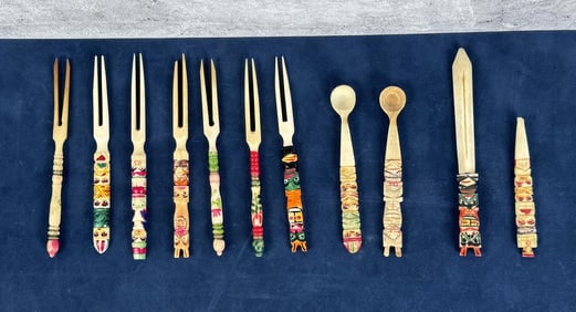 Collection of Alaskan Carved Caviar Spoons