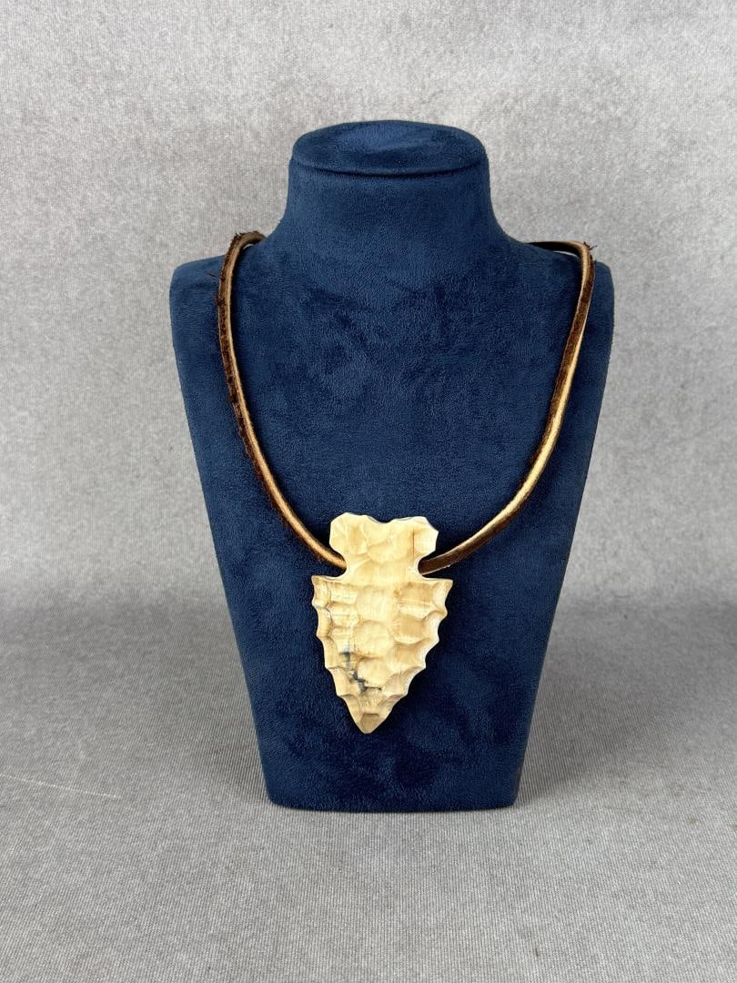 Brian Kulik Alaskan Inuit Eskimo Necklace: 15 3/4" long. Carved walrus material. Native made prior to 1972. This item cannot be shipped to Oregon, California, Hawaii, New York, New Jersey, Internationally, or any other state that prohibits.