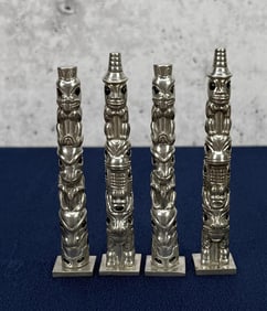 Alaskan Inuit Eskimo Pewter Totem Poles