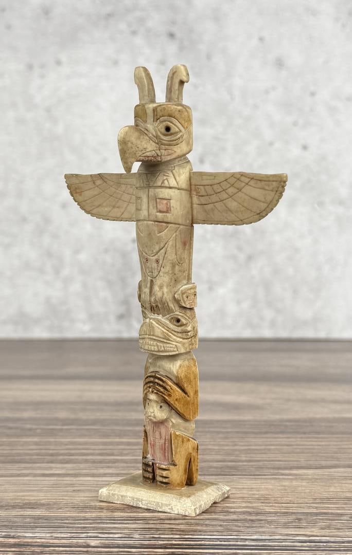 1950s Northwest Coast Carved Bone Totem Pole: 6 1/4" tall.