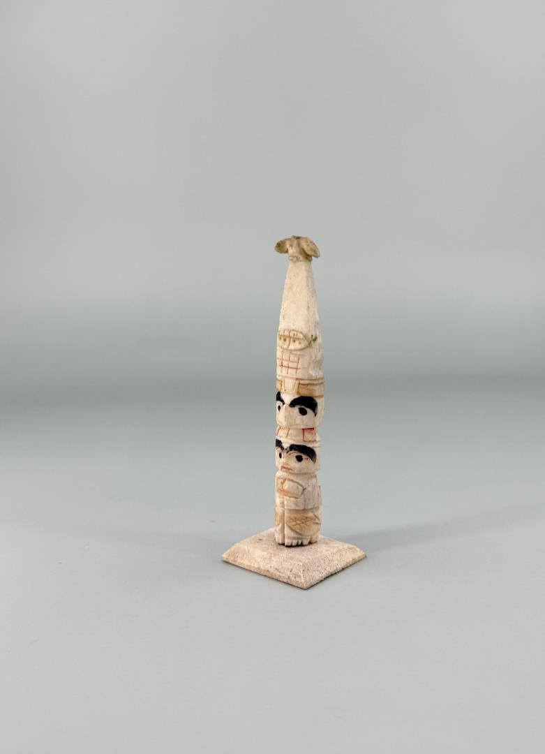 1950s Northwest Coast Carved Bone Totem Pole: 3" tall.