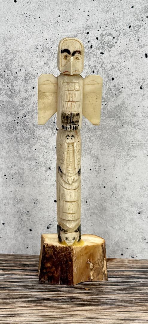 1950s Northwest Coast Carved Bone Totem Pole: 6" tall