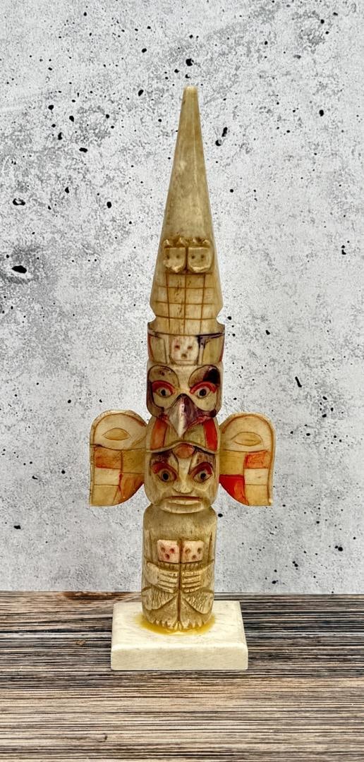 1950s Northwest Coast Carved Bone Totem Pole: 6 3/8" tall.
