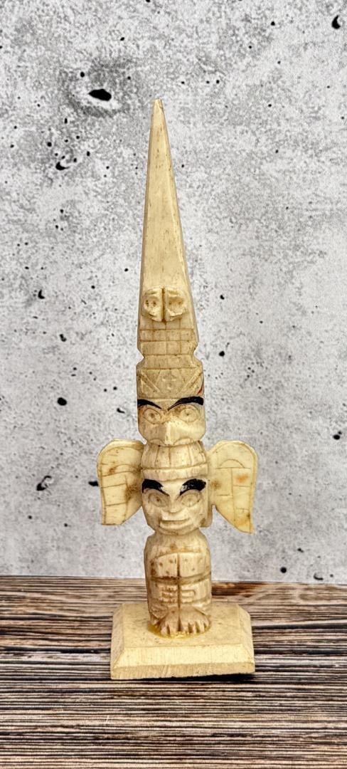 1950s Northwest Coast Carved Bone Totem Pole: 4 1/4" tall