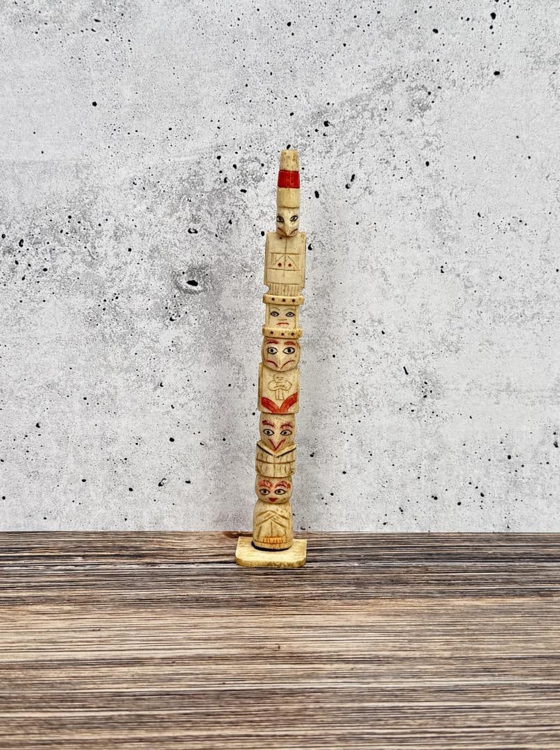 1950s Northwest Coast Carved Bone Totem Pole: 6 1/8" tall