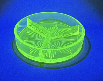 Depression Vaseline Uranium Glass Divided Dish