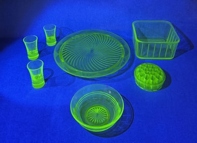 Group Of Uranium Green Depression Glass