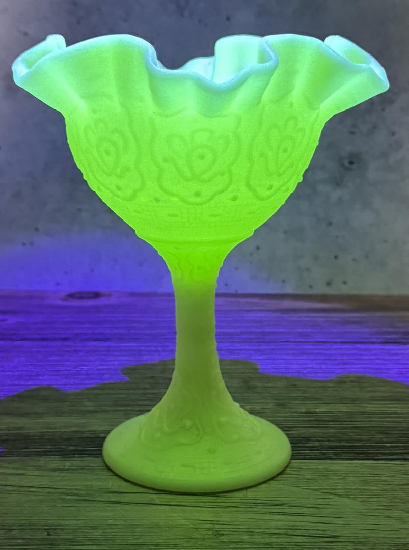 Fenton Persian Medallion Uranium Glass Compote (1 of 6)