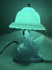 Depression Glass Lady With Harp Boudoir Table Lamp