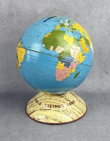 Tin Litho Globe World Savings Bank