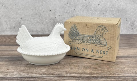 Indiana Glass Milk Glass Hen On A Nest Dish
