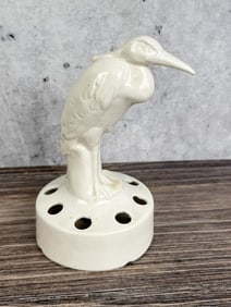 Art Deco Heron Crane Pottery Flower Frog