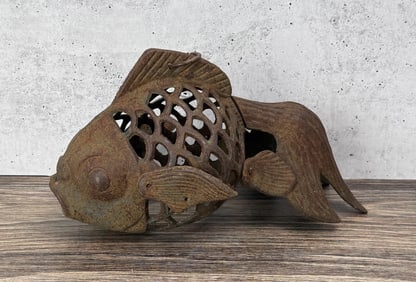 Cast Iron Koi Goldfish Candle Lantern