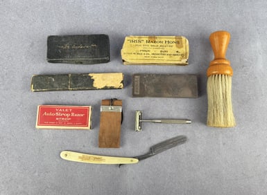 Antique Shaving Kit Razor Hone Brush
