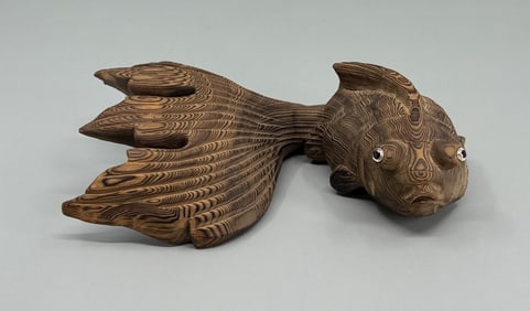 Japanese Cryptomeria Carved Wood Koi Fish
