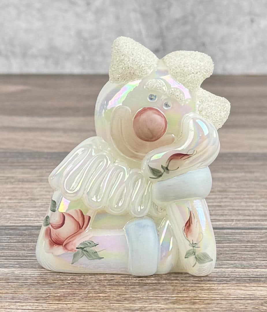 Fenton Glass Opalescent Hand Painted Clown: 3 1/2" by 3" by 1 1/2". Artist signed.