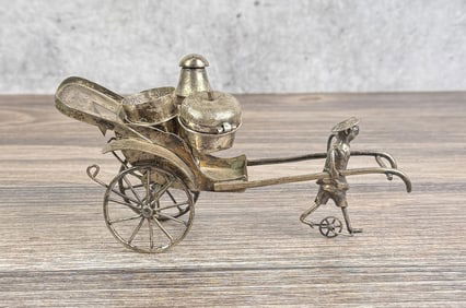 Chinese Silver Plate Condiment Rickshaw