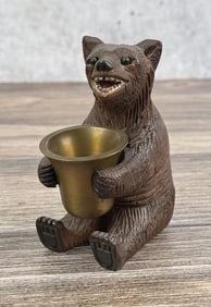 German Black Forest Bear Carved Match Holder