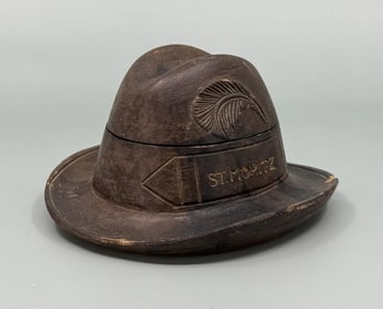 St Moritz Black Forest Carved Wood Hat Inkwell