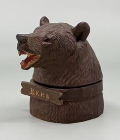 Bern Black Forest Carved Wood Bear Inkwell