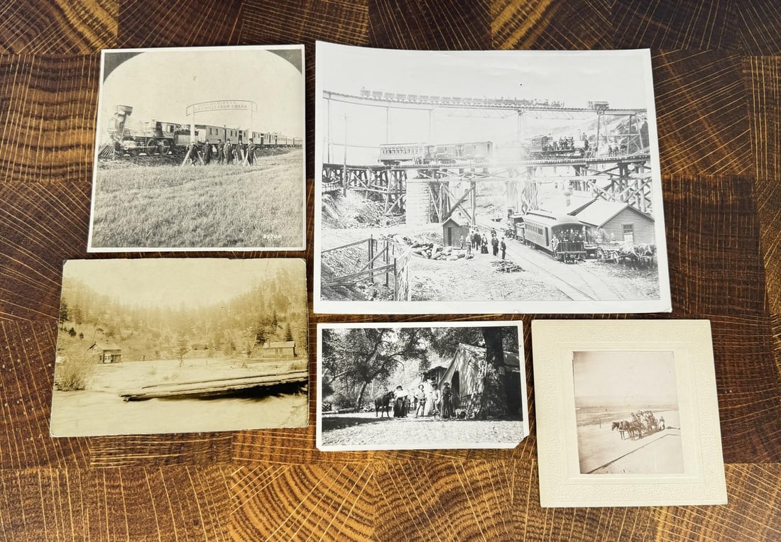 Collection Of Early Montana South Dakota Photos: Five total. Jim Aplan Collection. 100th Meridian Railroad Sign Photo, Black Hills Central Railroad in Lead City, Black Hills South Dakota.