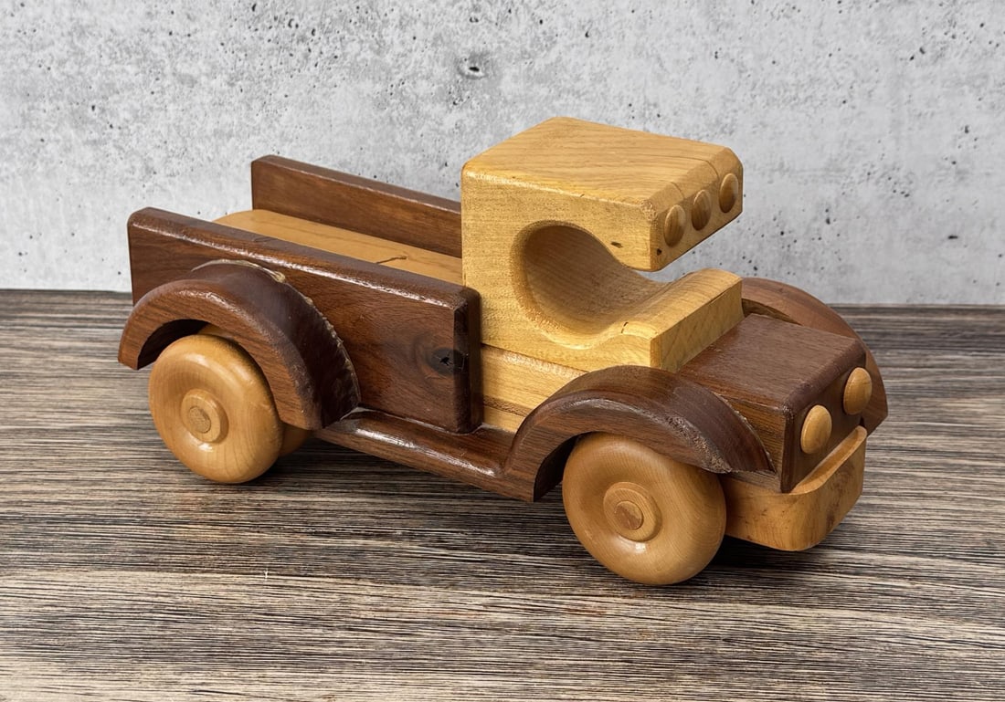 John West and Sons Toymakers Wood Toy Truck: 10 7/8" long by 5 1/2" by 5".