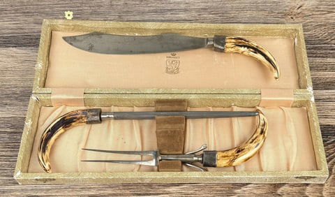Crown Cutlery Co Sterling Boar Tusk Carving Set