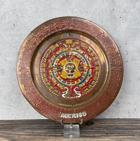 Mexican Aztec Calendar Copper Wall Charger