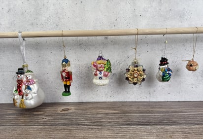 Collection of Glass Wood Resin Christmas Ornaments