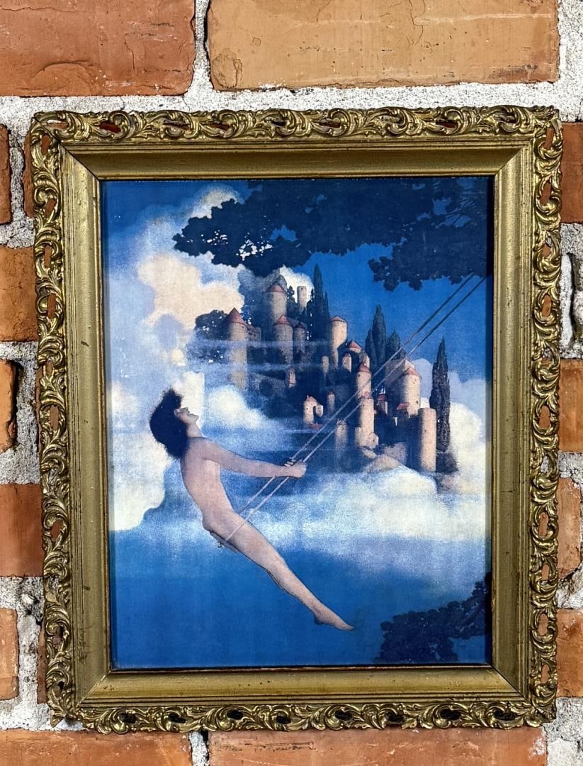 Maxfield Parrish Dinky Bird Print: 12 1/4" by 14 3/4" framed.