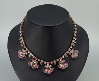 Pink Rhinestone Costume Jewelry Necklace