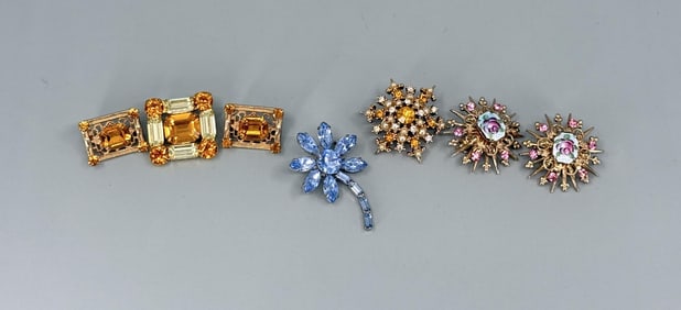 Collection of Costume Jewelry Rhinestone Brooches