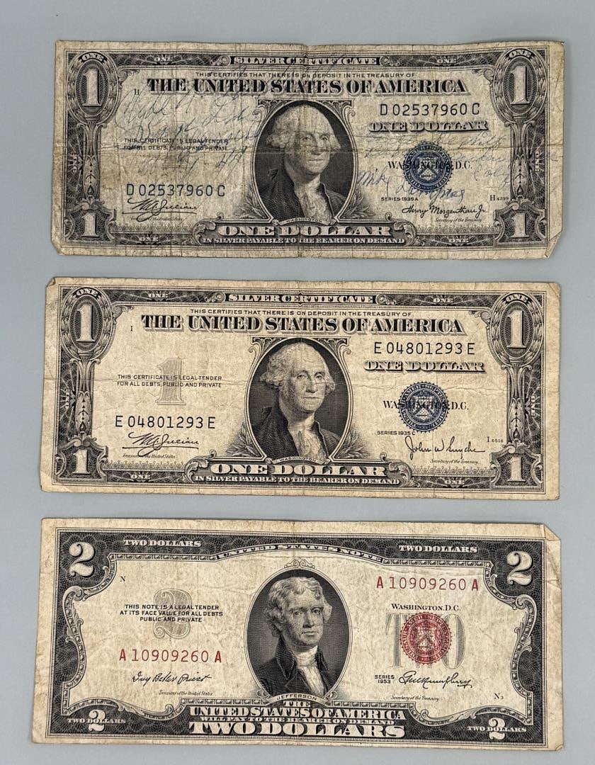 $1 Silver Certificates and $2 Red Seal Bill (1 of 3)