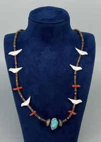 Zuni Turquoise Heishi Bird Fetish Necklace