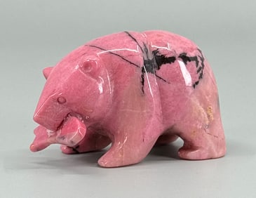 Rhodochrosite Carved Bear with Fish