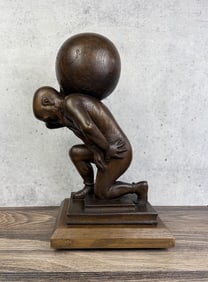 Carved Oak Atlas Holding the Earth